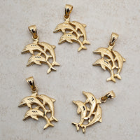 Load image into Gallery viewer, 14k Yellow Gold Three Dolphins Jumping Pendant with Diamond Cut Satin Finish
