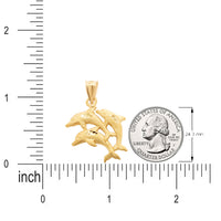 Load image into Gallery viewer, 14k Yellow Gold Three Dolphins Jumping Pendant with Diamond Cut Satin Finish
