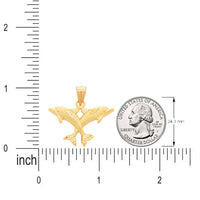 Load image into Gallery viewer, 14k Yellow Gold Gold Two Ocean Dolphins Jumping Pendant with Diamond Cut Satin Finish
