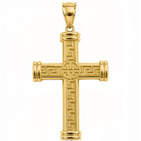 Load image into Gallery viewer, 14K Yellow Gold Latin Cross with Greek Key Pendant
