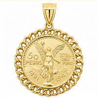 Load image into Gallery viewer, 14k Yellow Gold 50 Pesos Centenario Mexican Coin Pendant with Cuban Link Frame

