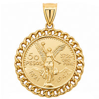 Load image into Gallery viewer, 14k Yellow Gold 50 Pesos Centenario Mexican Coin Pendant with Cuban Link Frame
