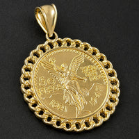 Load image into Gallery viewer, 14k Yellow Gold 50 Pesos Centenario Mexican Coin Pendant with Cuban Link Frame

