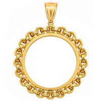Load image into Gallery viewer, 14k Yellow Gold 50 Pesos Centenario Mexican Coin Frame Bezel Pendant with Anchor Chain Link Frame
