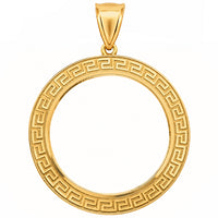 Load image into Gallery viewer, 14k Yellow Gold 50 Pesos Centenario Mexican Coin Frame Bezel Pendant with Greek Key Frame
