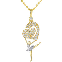 Load image into Gallery viewer, CZ Arabesque Ballerina Dancer Holding Heart Pendant Necklace

