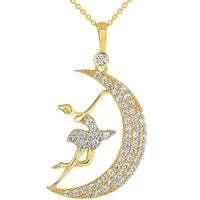 Load image into Gallery viewer, CZ Ballerina Dancer Dancing on the Moon Pendant Necklace
