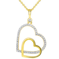Load image into Gallery viewer, CZ Dangling Sideways Open Double Heart Pendant Necklace

