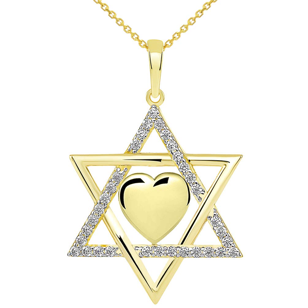 CZ Star of David with Heart Pendant Necklace