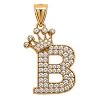 Load image into Gallery viewer, Solid 14k Yellow Gold CZ Initial Pendant with Crown - 1 Inch Height
