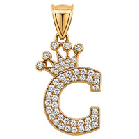 Load image into Gallery viewer, Solid 14k Yellow Gold CZ Initial Pendant with Crown - 1 Inch Height
