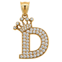 Load image into Gallery viewer, Solid 14k Yellow Gold CZ Initial Pendant with Crown - 1 Inch Height
