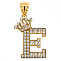 Load image into Gallery viewer, Solid 14k Yellow Gold CZ Initial Pendant with Crown - 1 Inch Height
