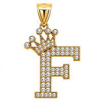 Load image into Gallery viewer, Solid 14k Yellow Gold CZ Initial Pendant with Crown - 1 Inch Height
