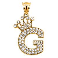 Load image into Gallery viewer, Solid 14k Yellow Gold CZ Initial Pendant with Crown - 1 Inch Height
