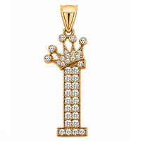 Load image into Gallery viewer, Solid 14k Yellow Gold CZ Initial Pendant with Crown - 1 Inch Height
