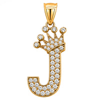 Load image into Gallery viewer, Solid 14k Yellow Gold CZ Initial Pendant with Crown - 1 Inch Height
