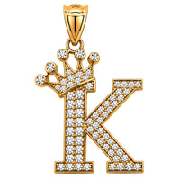 Load image into Gallery viewer, Solid 14k Yellow Gold CZ Initial Pendant with Crown - 1 Inch Height
