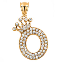 Load image into Gallery viewer, Solid 14k Yellow Gold CZ Initial Pendant with Crown - 1 Inch Height
