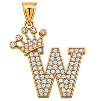 Load image into Gallery viewer, Solid 14k Yellow Gold CZ Initial Pendant with Crown - 1 Inch Height
