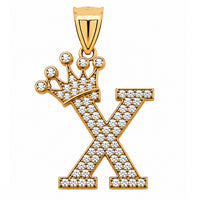 Load image into Gallery viewer, Solid 14k Yellow Gold CZ Initial Pendant with Crown - 1 Inch Height
