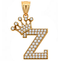 Load image into Gallery viewer, Solid 14k Yellow Gold CZ Initial Pendant with Crown - 1 Inch Height
