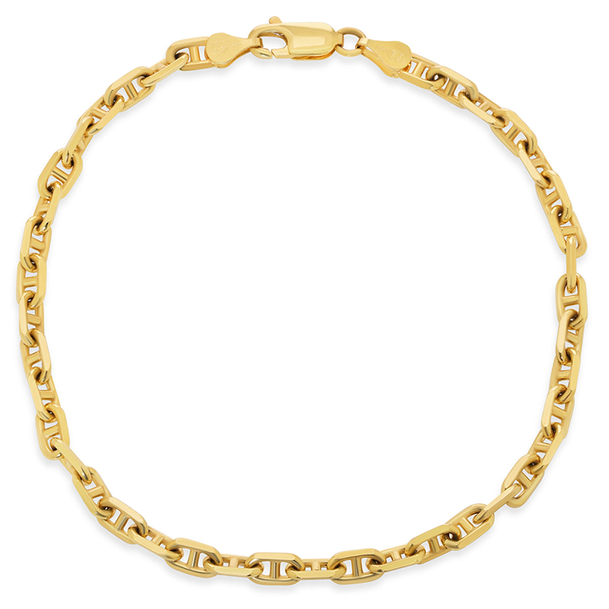 Solid 14K Yellow Gold 3.5mm Anchor Chain Link Bracelet with Lobster Lock