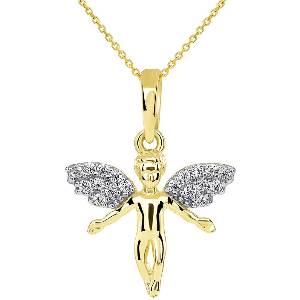 Flying Guardian Angel with Micro CZ Wings Pendant Necklace