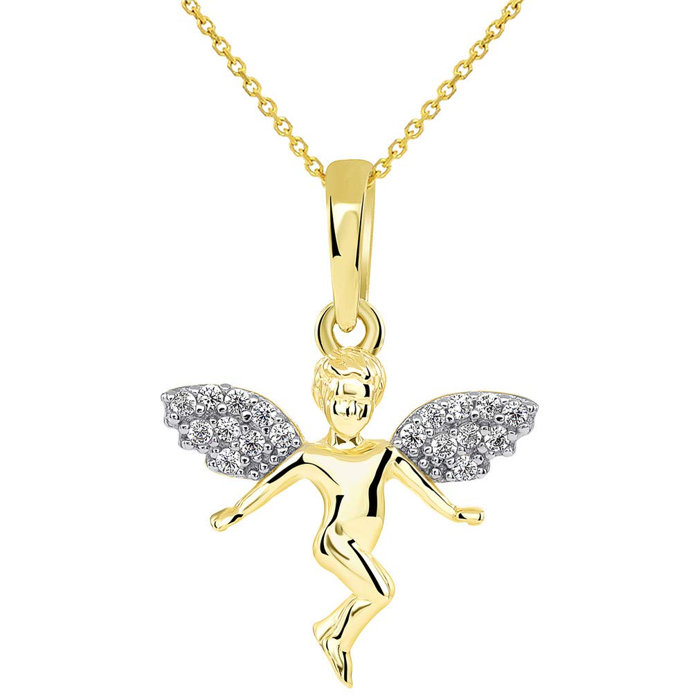 Guardian Angel with CZ Wings Pendant Necklace