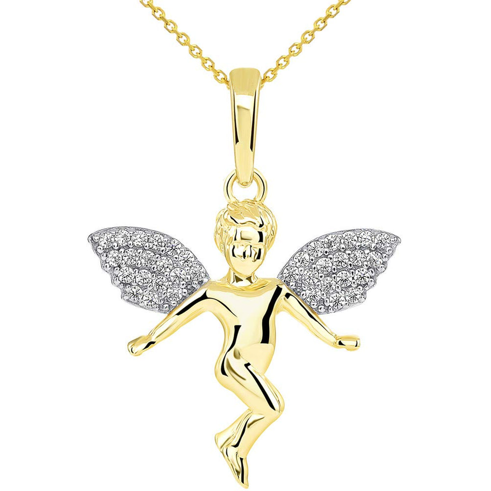 Guardian Angel with CZ Wings Pendant Necklace