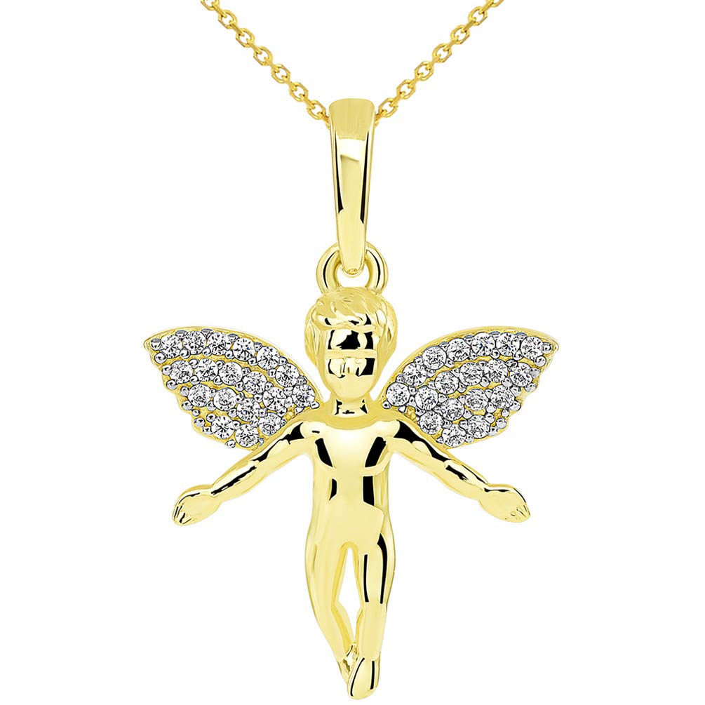 Guardian Angel with Micro Pave CZ Wings Pendant Necklace