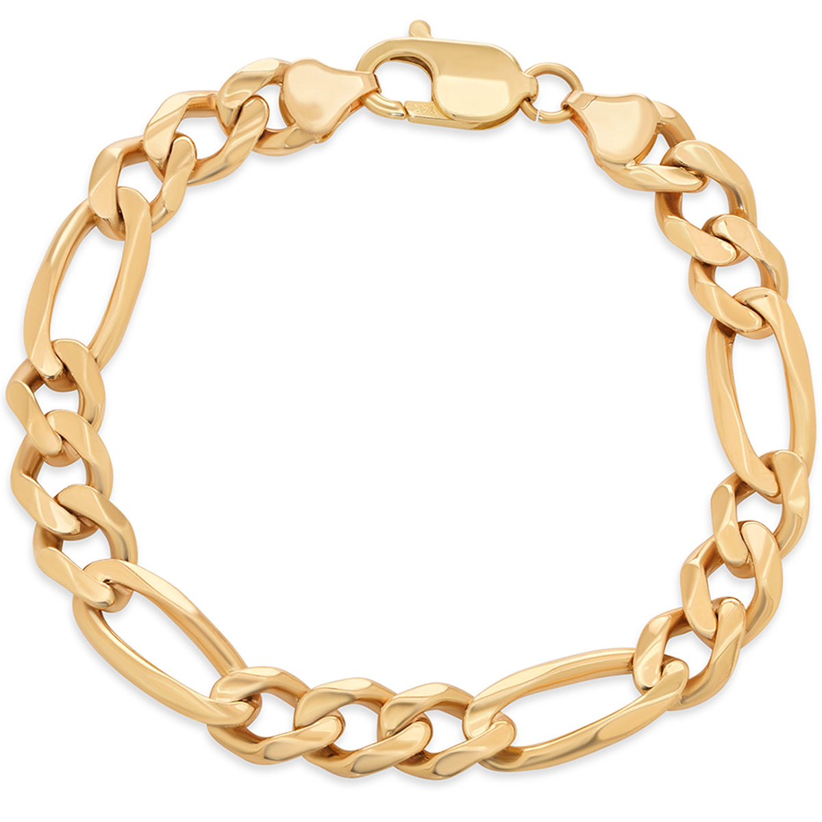 Solid 14K Yellow Gold 8mm Figaro Link Chain Bracelet with Lobster Lock