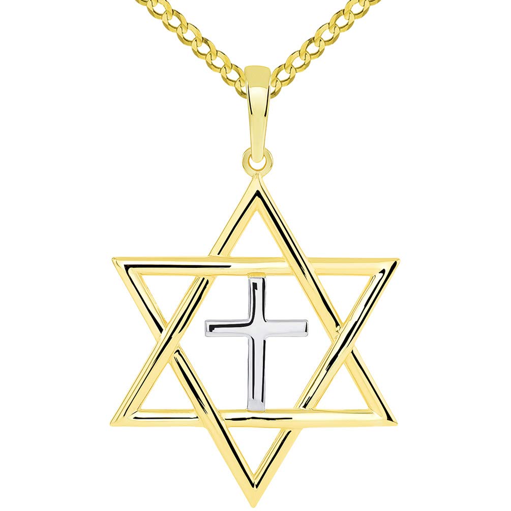 Jewish Star with Religious Cross Pendant Necklace