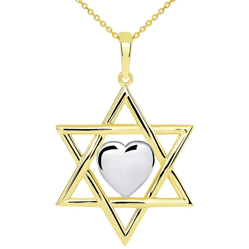 Jewish Star of David with Heart Pendant Necklace