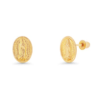 Load image into Gallery viewer, 14k Yellow Gold Textured Oval Guadalupe Medallion Stud Earrings with Screw Back
