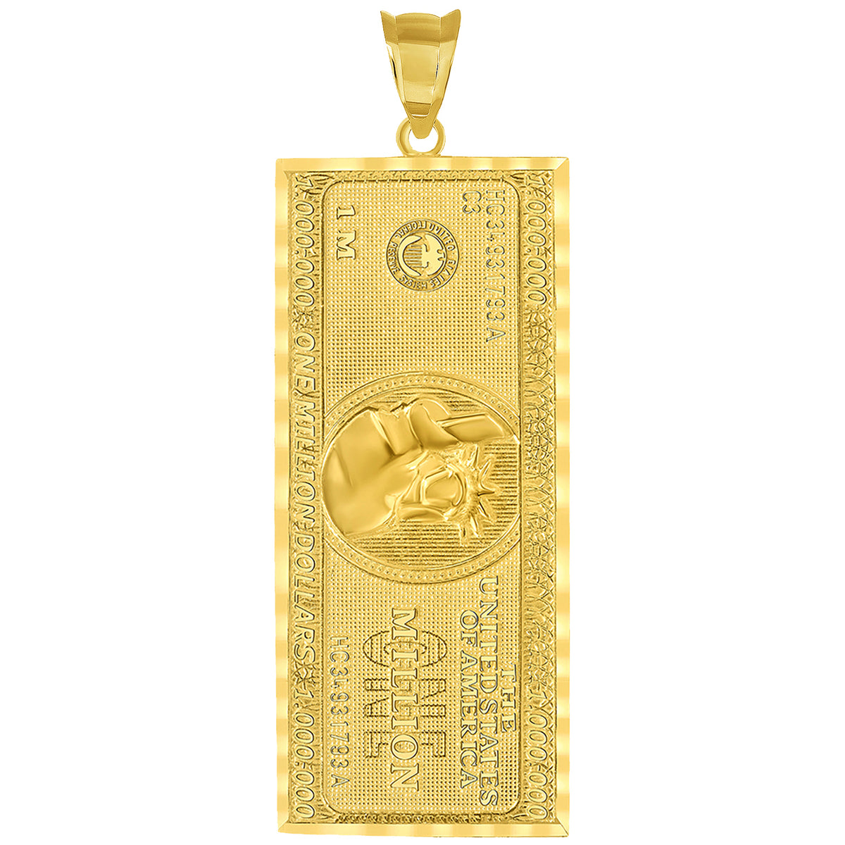 14k Solid Gold Large Million Dollar Bill Pendant - 2 Inch Height