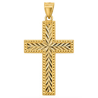 Load image into Gallery viewer, Solid 14K Yellow Gold Diamond-Cut Cross Pendant with Beaded Outline
