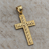 Load image into Gallery viewer, Solid 14k Yellow Gold Nugget Textured Diamond-Cut Cross Pendant - 1 Inch Height
