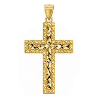 Load image into Gallery viewer, Solid 14k Yellow Gold Nugget Textured Diamond-Cut Cross Pendant - 1 Inch Height

