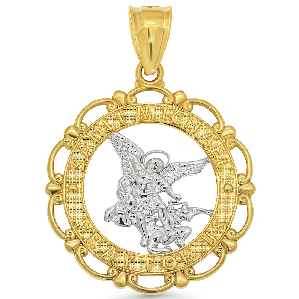 Saint Michael Pray For Us Open Round Medallion Pendant