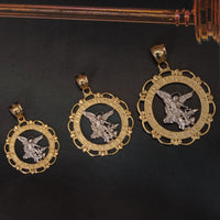 Load image into Gallery viewer, Saint Michael Pray For Us Open Round Medallion Pendant
