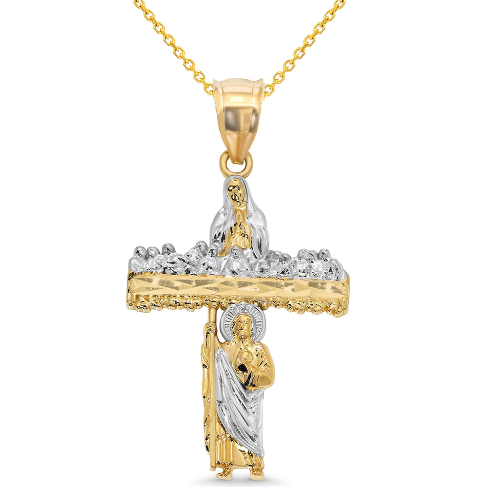 Saint Jude & Last Supper Cross Pendant with Rolo Chain Necklace