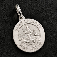 Load image into Gallery viewer, Solid 925 Sterling Silver Round Saint Lazarus Pray For Us Medallion Pendant

