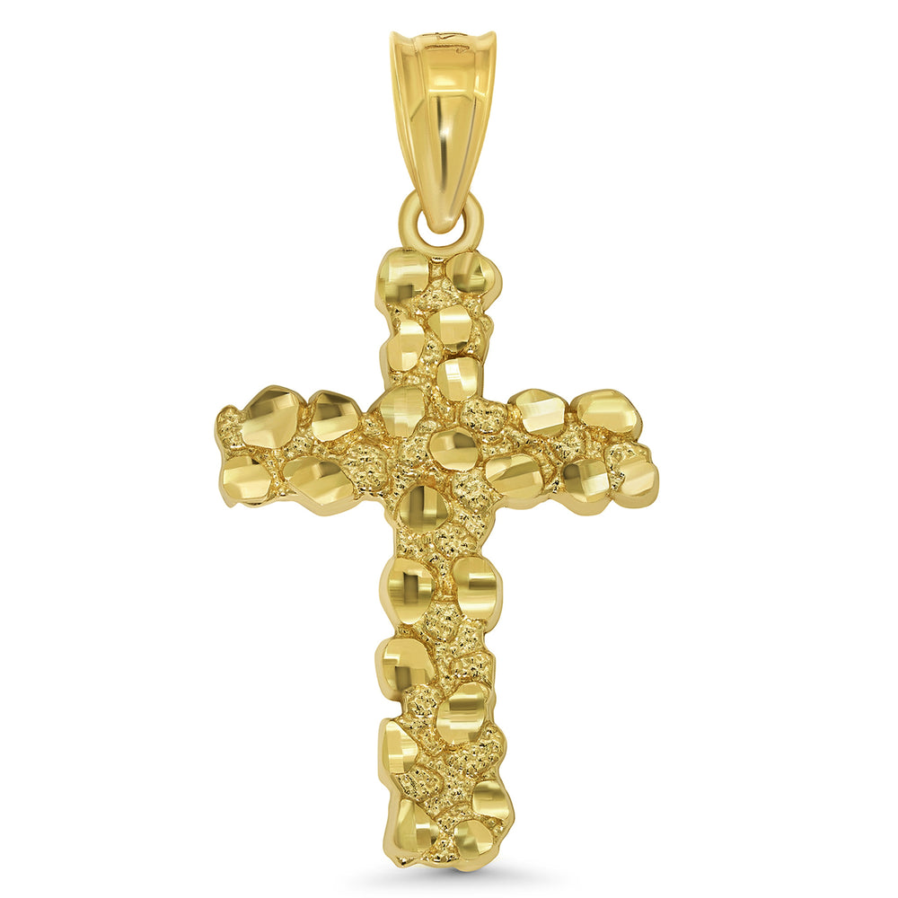 Solid 14k Gold Nugget Textured Cross Pendant