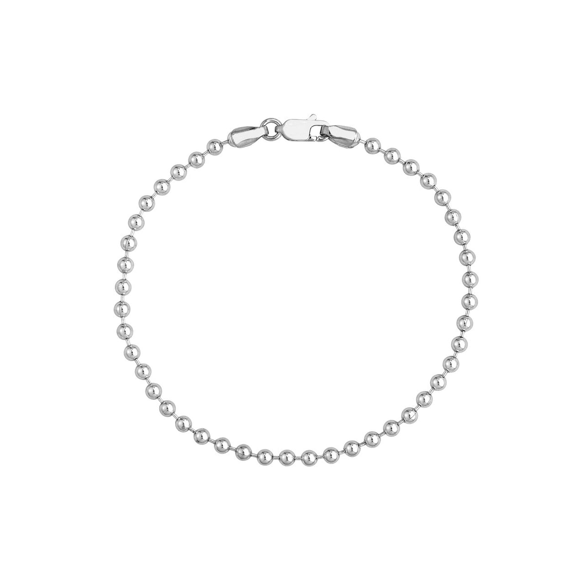 Solid 14K White Gold 3mm Bead Chain Bracelet