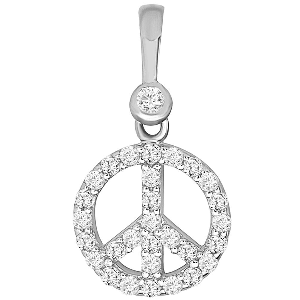 Solid 14k White Gold Mini Peace Symbol Pendant