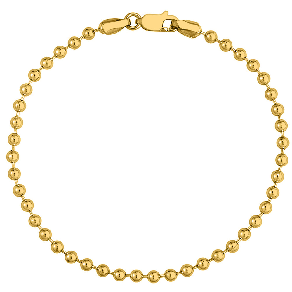 Solid 14K Yellow Gold 3mm Bead Chain Bracelet