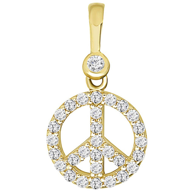 Solid 14k Yellow Gold Mini Peace Symbol Pendant | Jewelry America