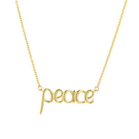 Load image into Gallery viewer, Solid 14K Yellow Gold Scripted Peace Necklace
