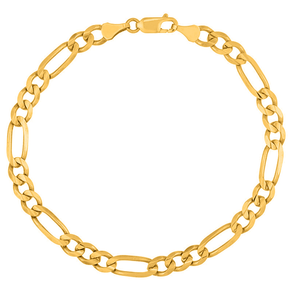 Solid 14K Gold 6.5mm Figaro Link Chain Bracelet